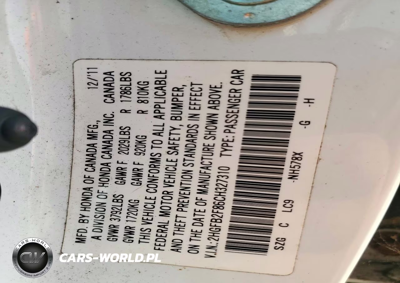 2012 Honda Civic Ex VIN:2HGFB2F86CH327310 - 12