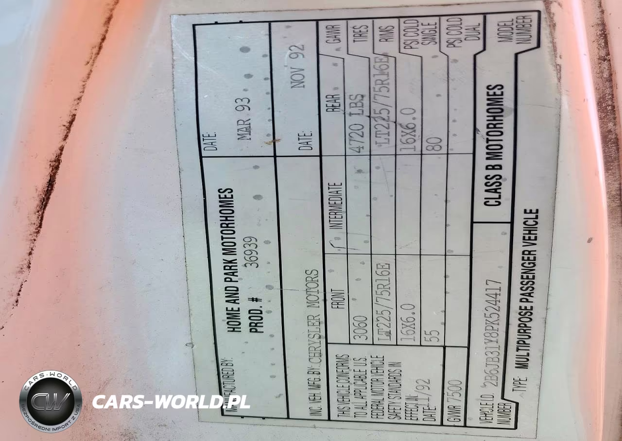 1993 Dodge Ram Van B350 VIN:2B6JB31Y8PK524417 - 13