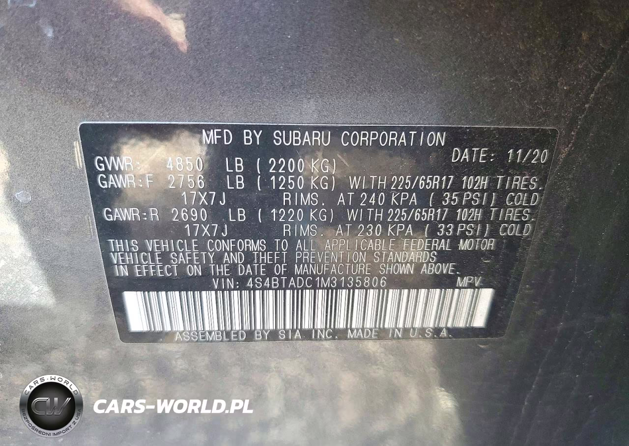 2021 Subaru Outback Premium VIN:4S4BTADC1M3135806 - 13