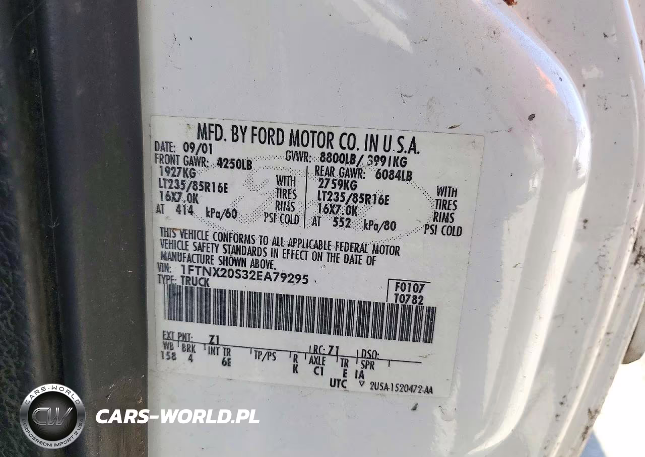 2002 Ford F250 Super Duty VIN:1FTNX20S32EA79295 - 12