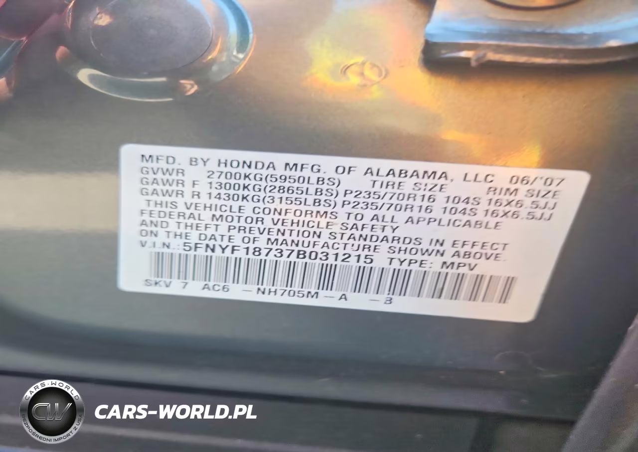 2007 Honda Pilot Exl VIN:5FNYF18737B031215 - 12