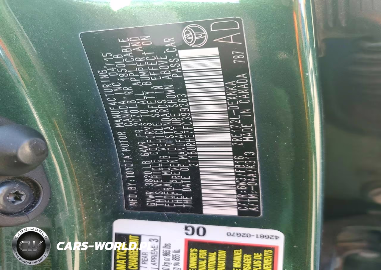 2015 Toyota Corolla Le Plus VIN:2T1BURHE7FC399263 - 12