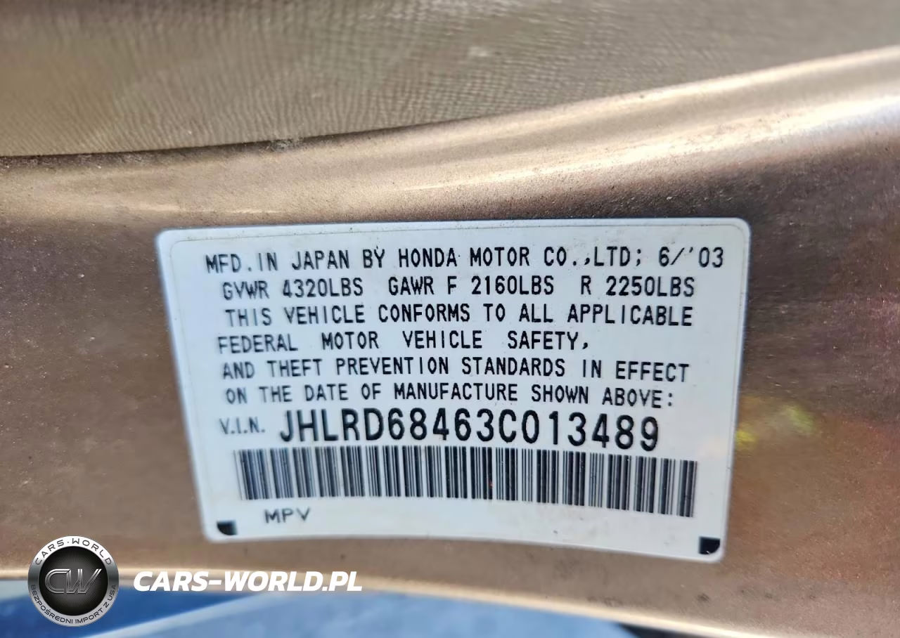 2003 Honda Cr-V Lx VIN:JHLRD68463C013489 - 12