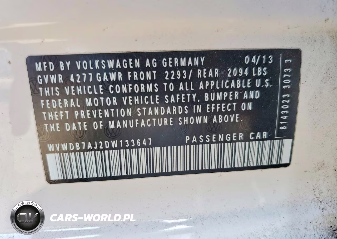 2013 Volkswagen Golf VIN:WVWDB7AJ2DW133647 - 12