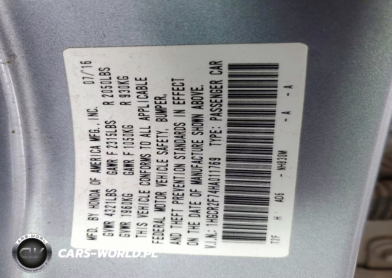 2017 Honda Accord Ex VIN:1HGCR2F74HA011769 - 12
