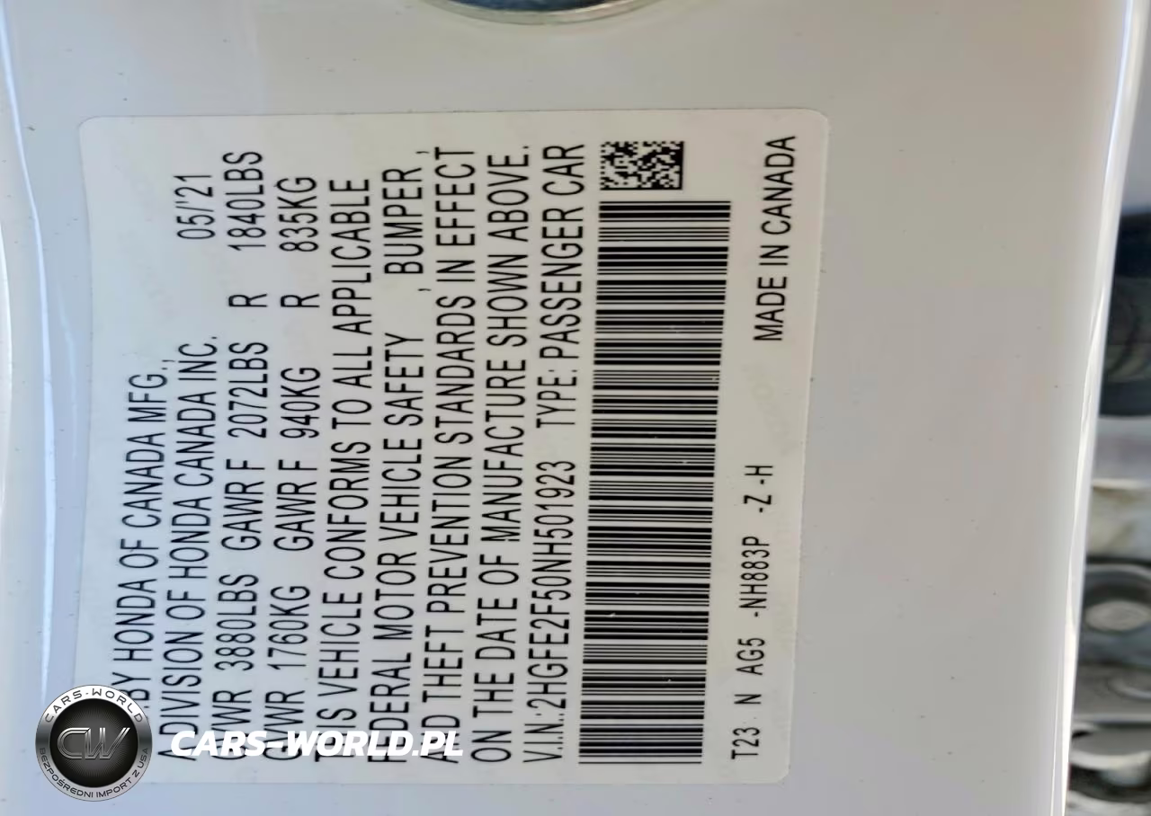 2022 Honda Civic Sport VIN:2HGFE2F50NH501923 - 13