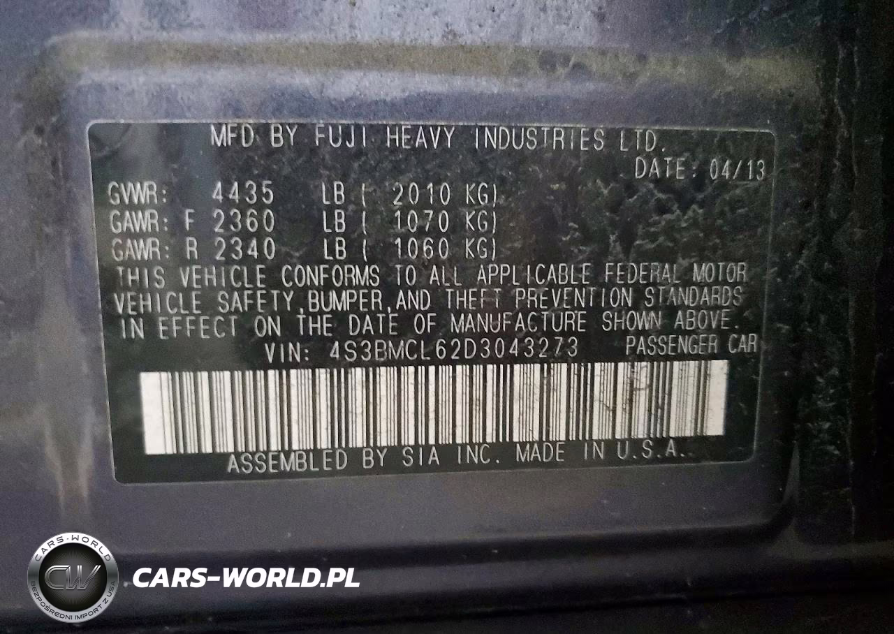 2013 Subaru Legacy 2.5I Limited VIN:4S3BMCL62D3043273 - 12