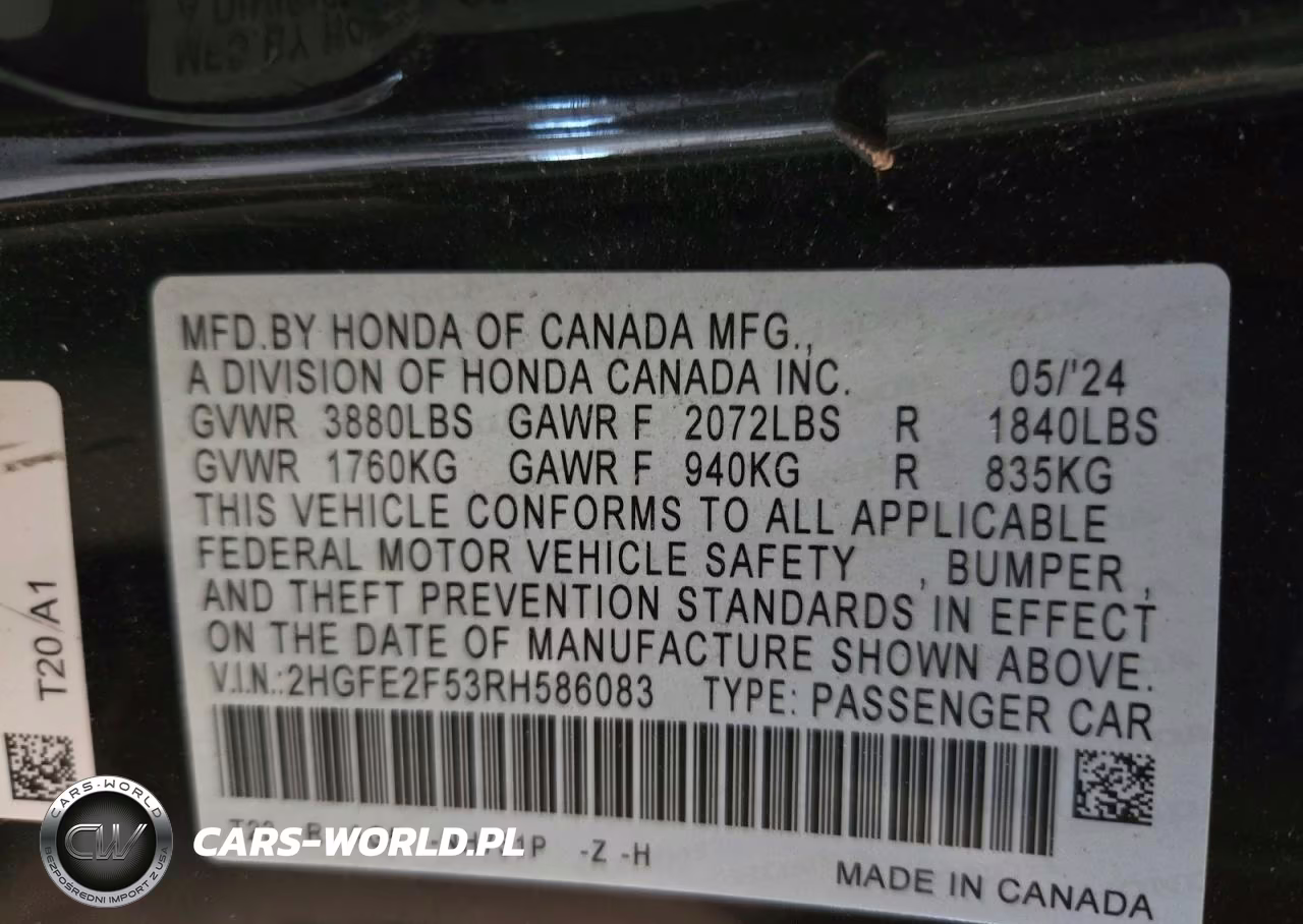 2024 Honda Civic Sport VIN:2HGFE2F53RH586083 - 12