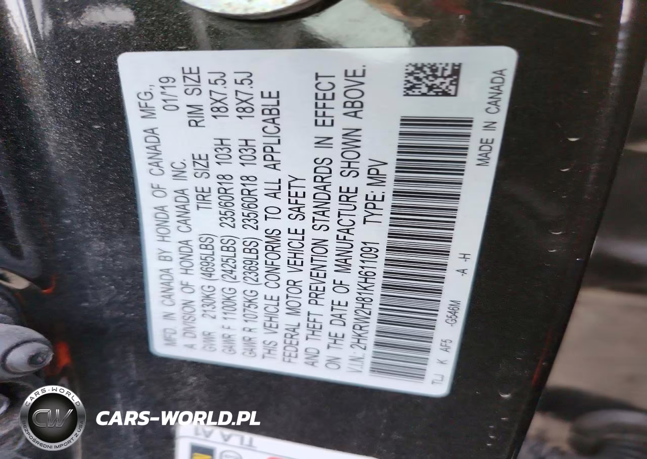 2019 Honda Cr-V Exl VIN:2HKRW2H81KH611091 - 13