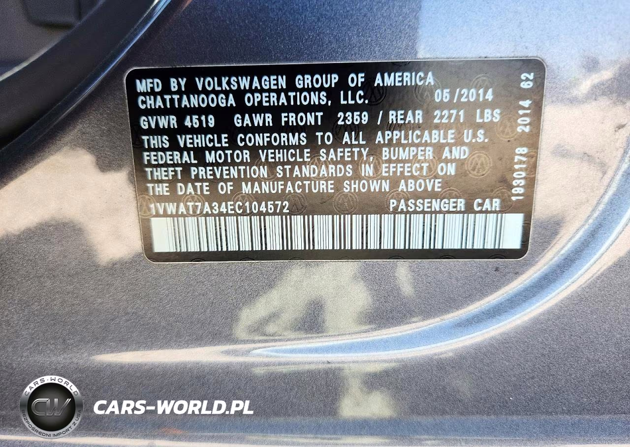 2014 Volkswagen Passat S VIN:1VWAT7A34EC104572 - 12