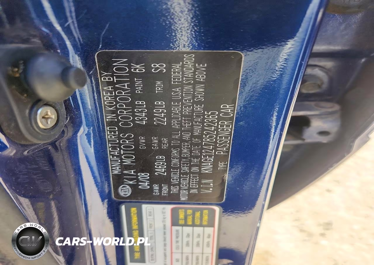2008 Kia Optima Lx VIN:KNAGE124785242365 - 12