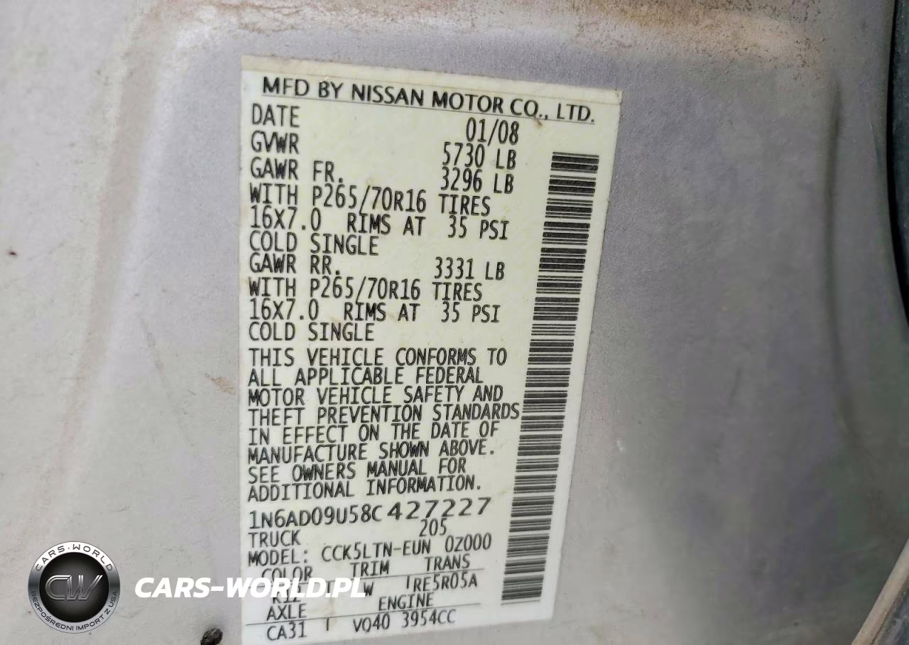 2008 Nissan Frontier Se V6 VIN:1N6AD09U58C427227 - 12