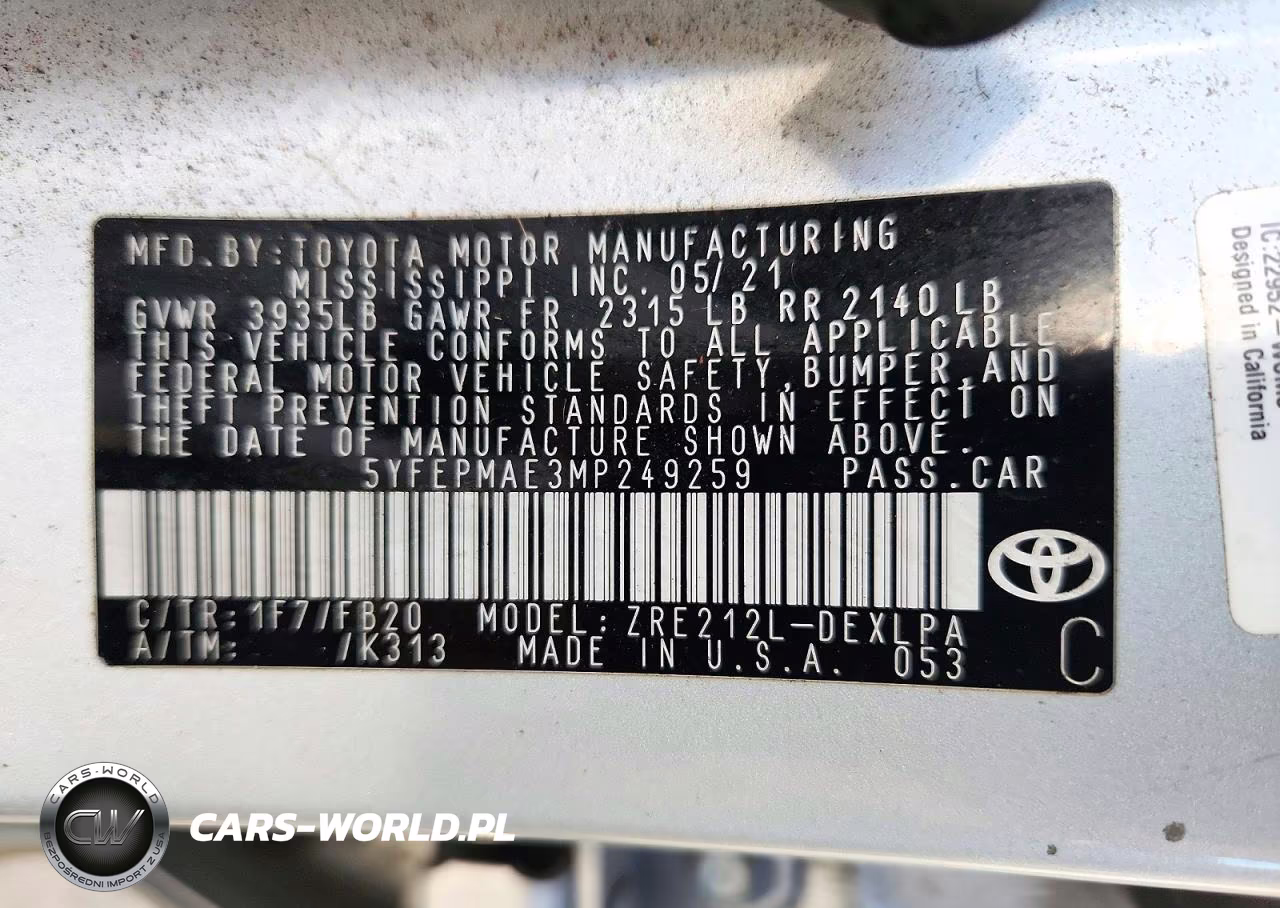 2021 Toyota Corolla Le VIN:5YFEPMAE3MP249259 - 13