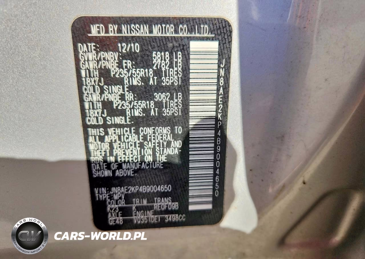 2011 Nissan Quest 3.5 S VIN:JN8AE2KP4B9004650 - 13
