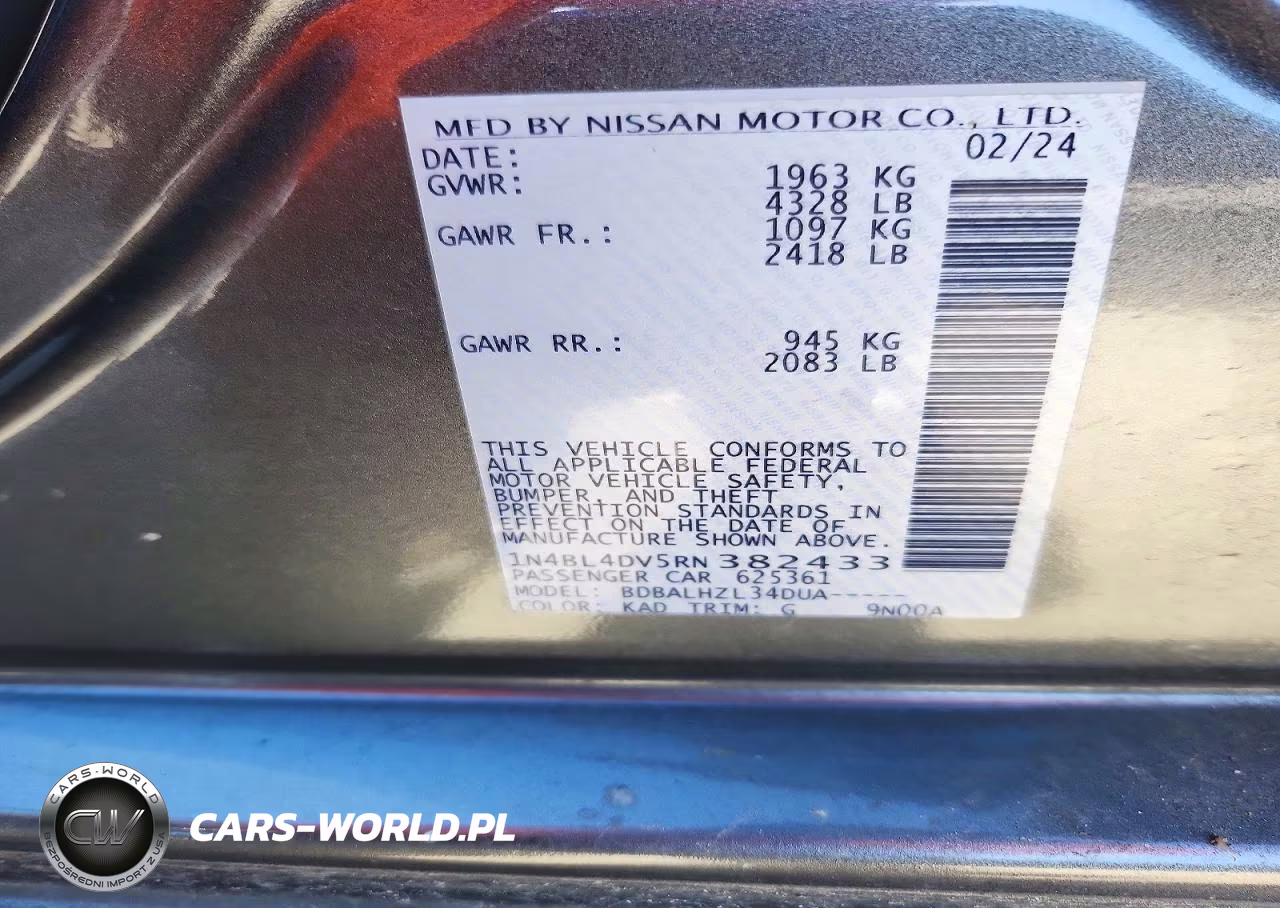 2024 Nissan Altima Sv VIN:1N4BL4DV5RN382433 - 12