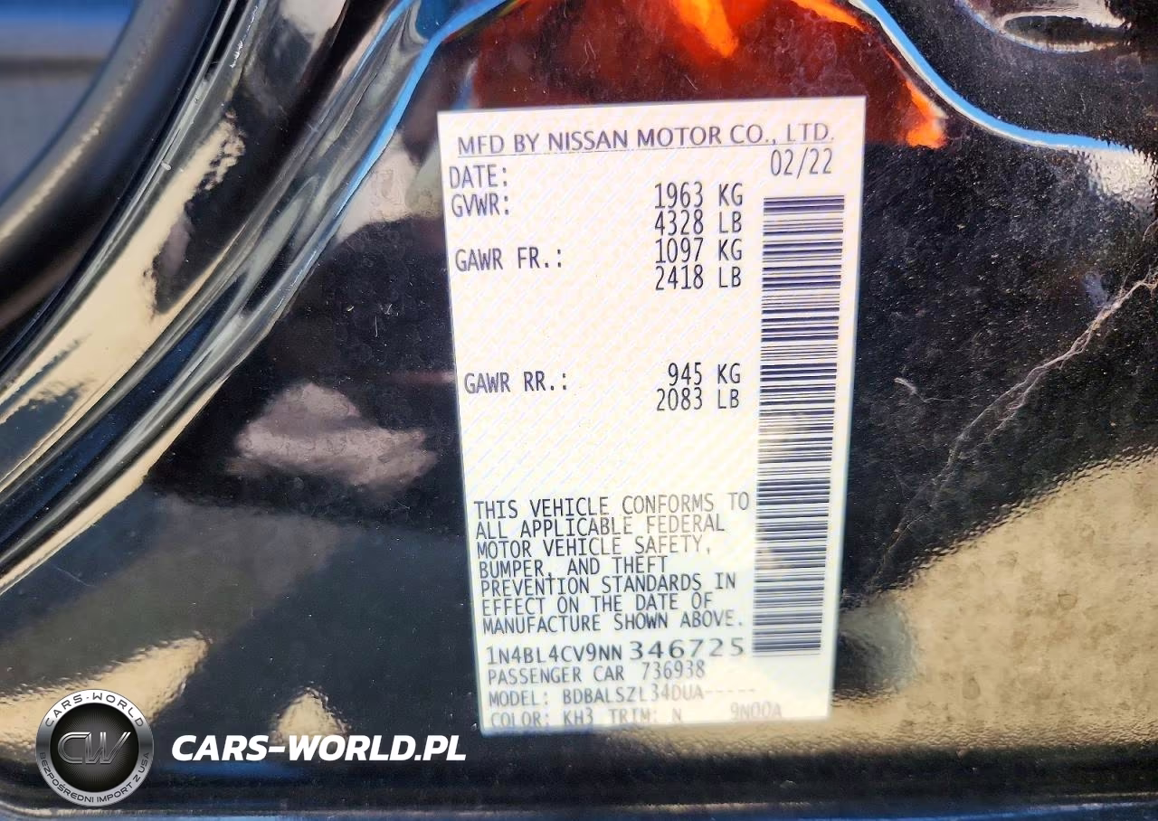 2022 Nissan Altima Sr VIN:1N4BL4CV9NN346725 - 13