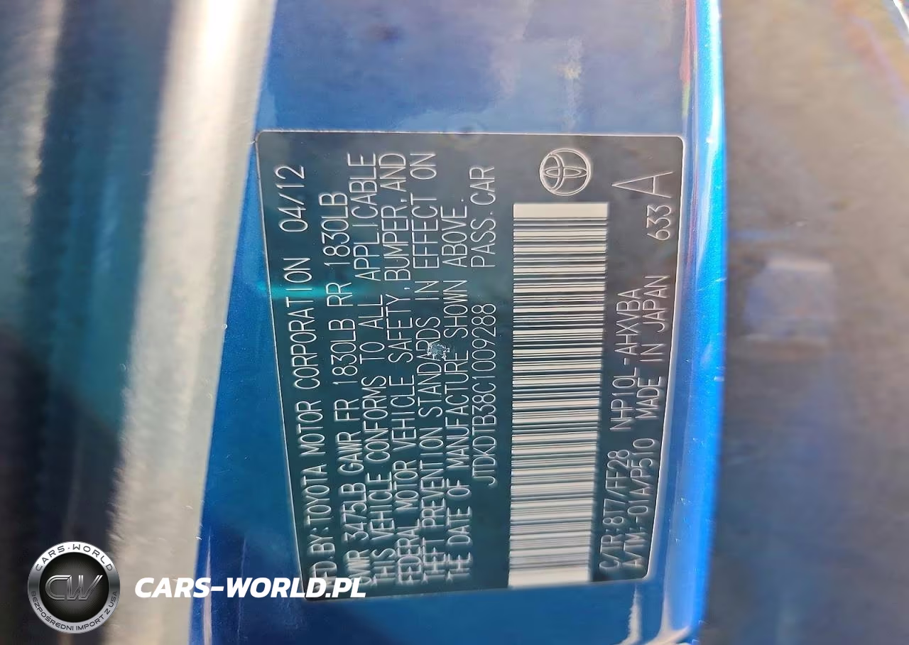 2012 Toyota Prius C Two VIN:JTDKDTB38C1009288 - 12