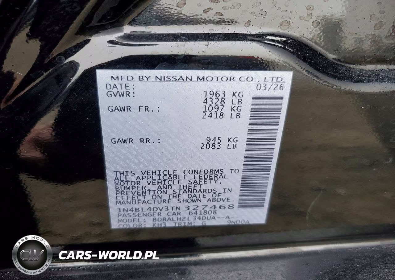 2026 Nissan Altima Sv VIN:1N4BL4DV3TN327468 - 12