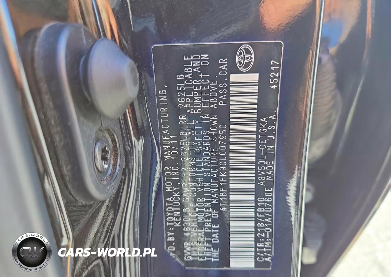 2012 Toyota Camry Xle VIN:4T1BF1FK9CU007950 - 12