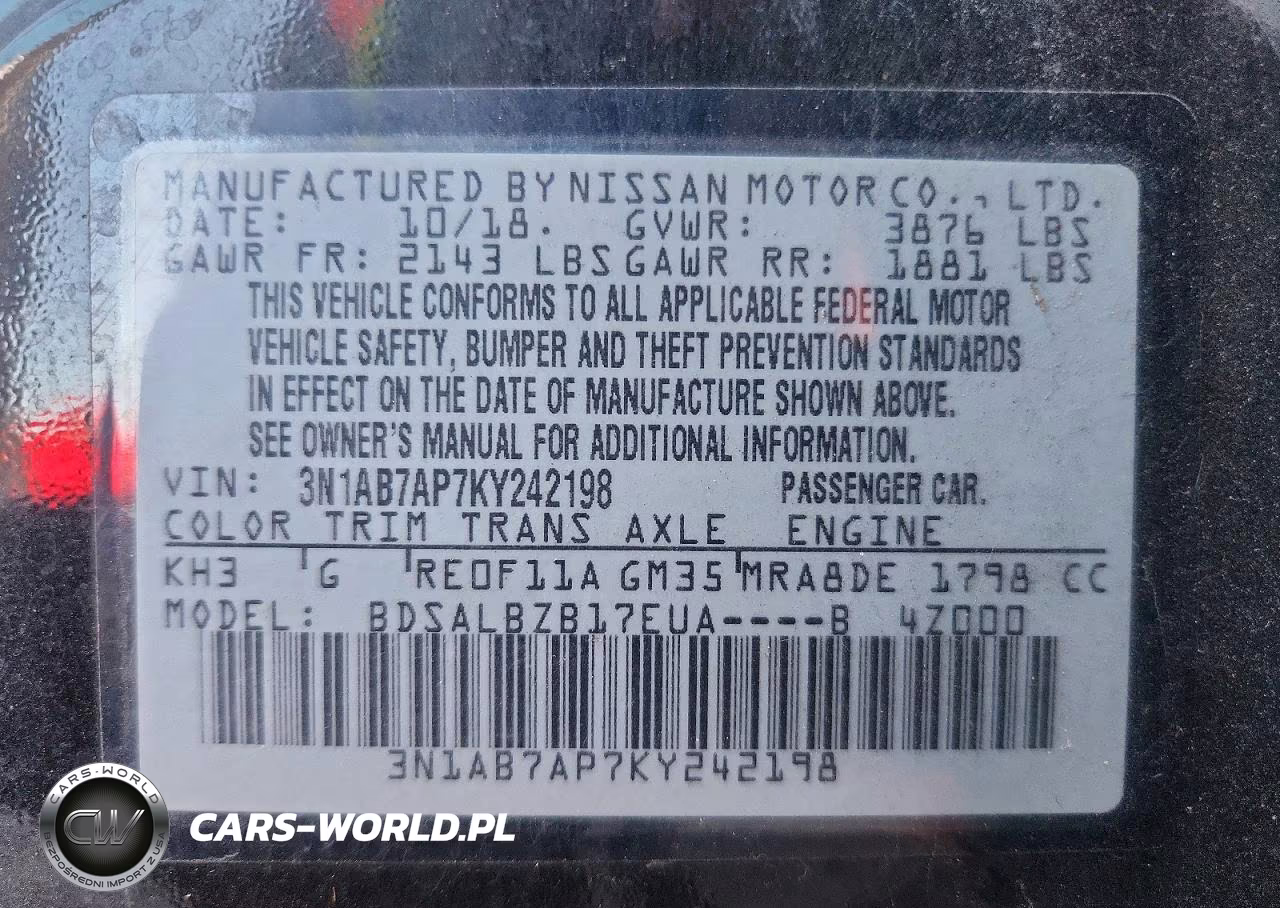 2019 Nissan Sentra S VIN:3N1AB7AP7KY242198 - 12