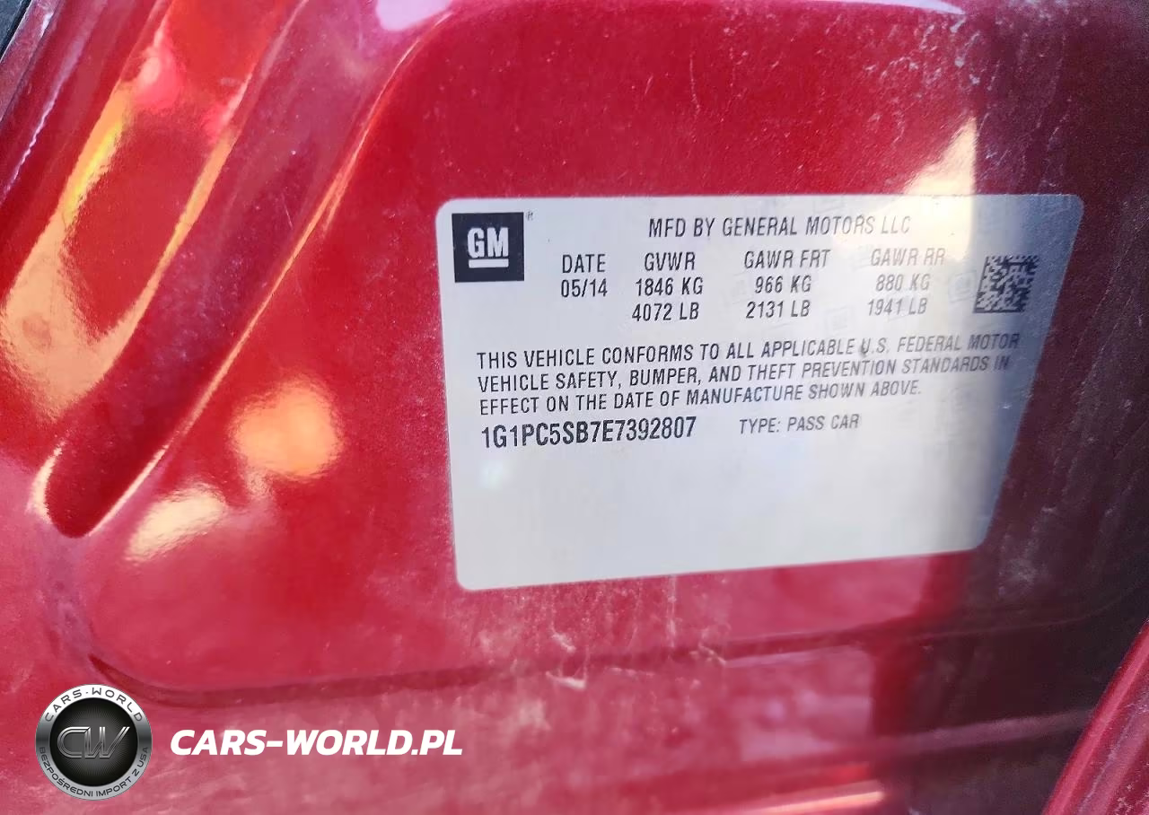 2014 Chevrolet Cruze Lt VIN:1G1PC5SB7E7392807 - 12
