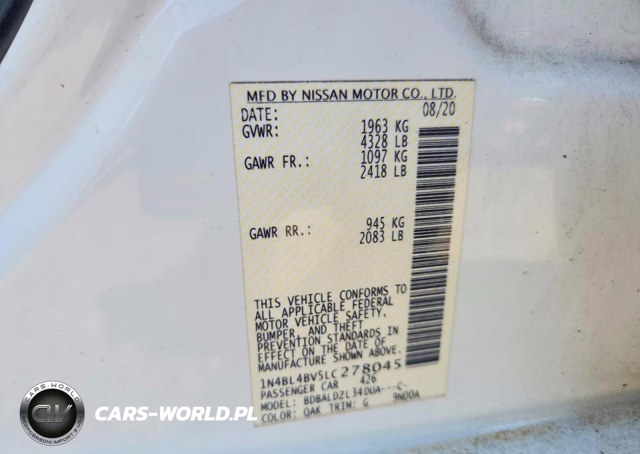 2020 Nissan Altima S VIN:1N4BL4BV5LC278045 - 12