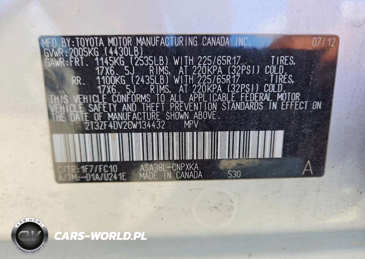 2012 Toyota Rav4 Base VIN:2T3ZF4DV2CW134432 - 12