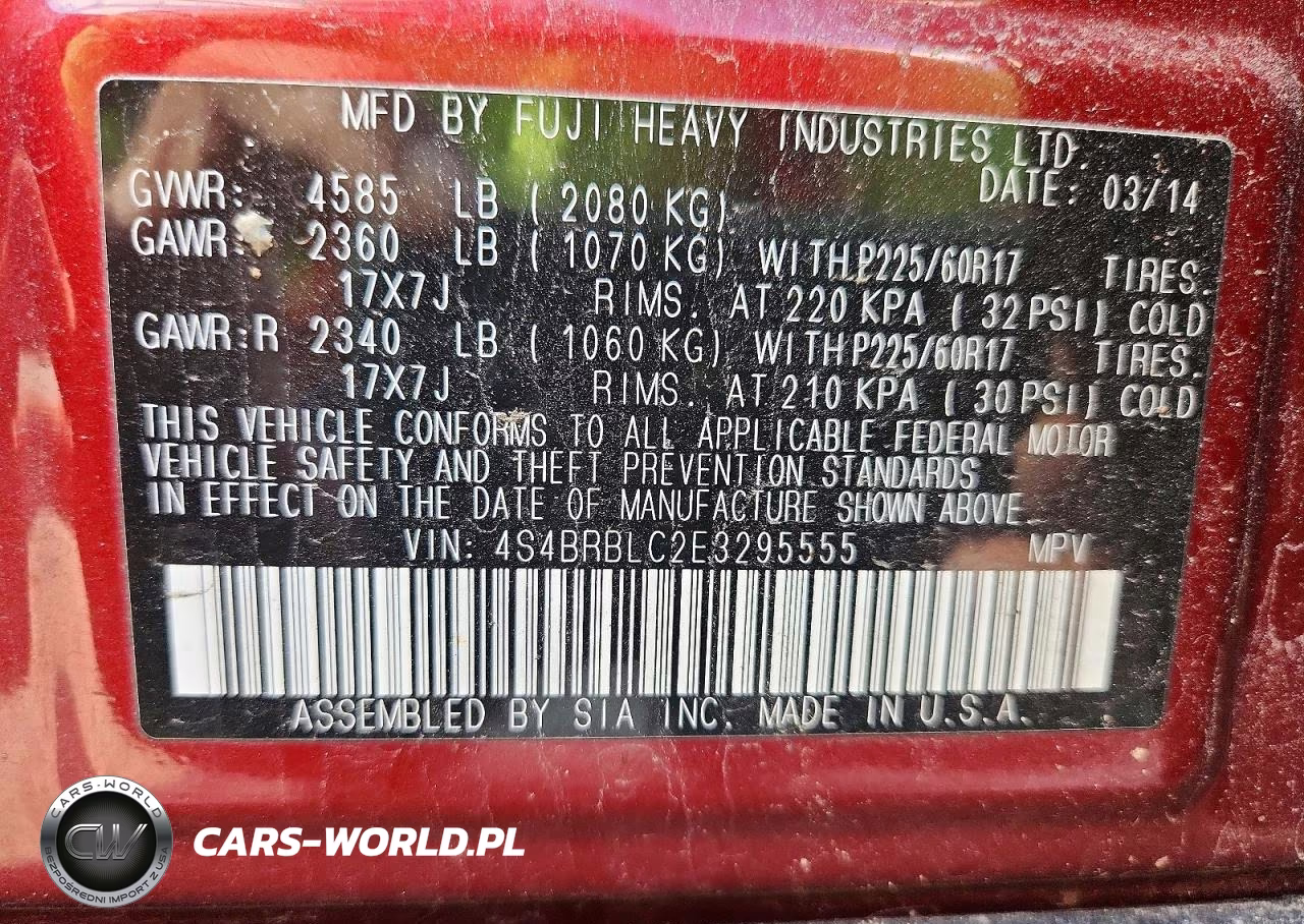 2014 Subaru Outback 2.5I Limited VIN:4S4BRBLC2E3295555 - 13