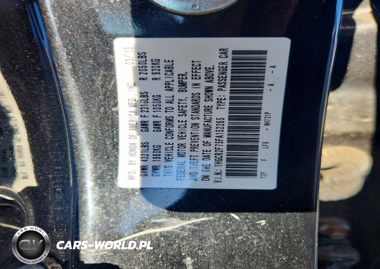 2015 Honda Accord Ex VIN:1HGCR2F75FA152265 - 12