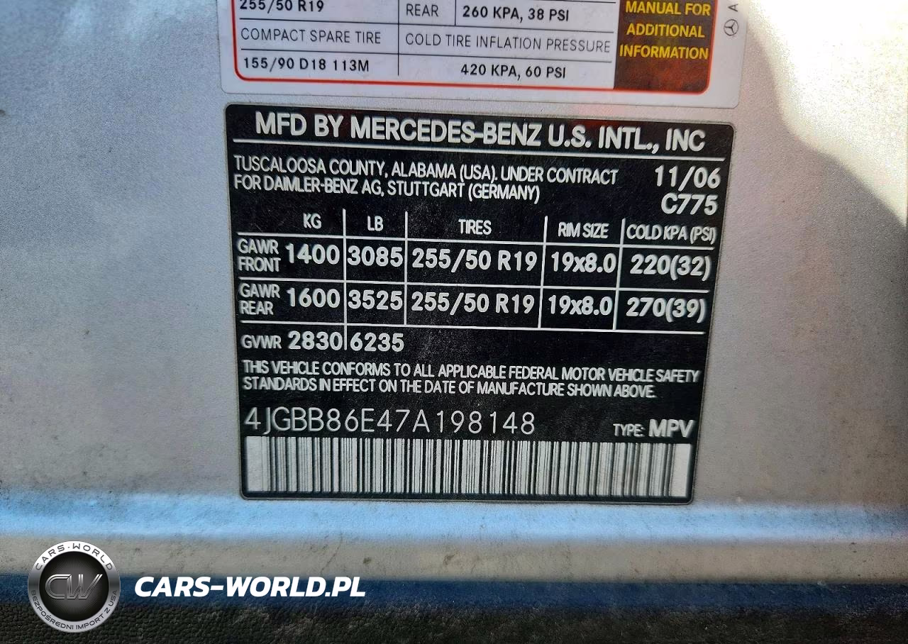 2007 Mercedes-Benz Ml 350 VIN:4JGBB86E47A198148 - 13