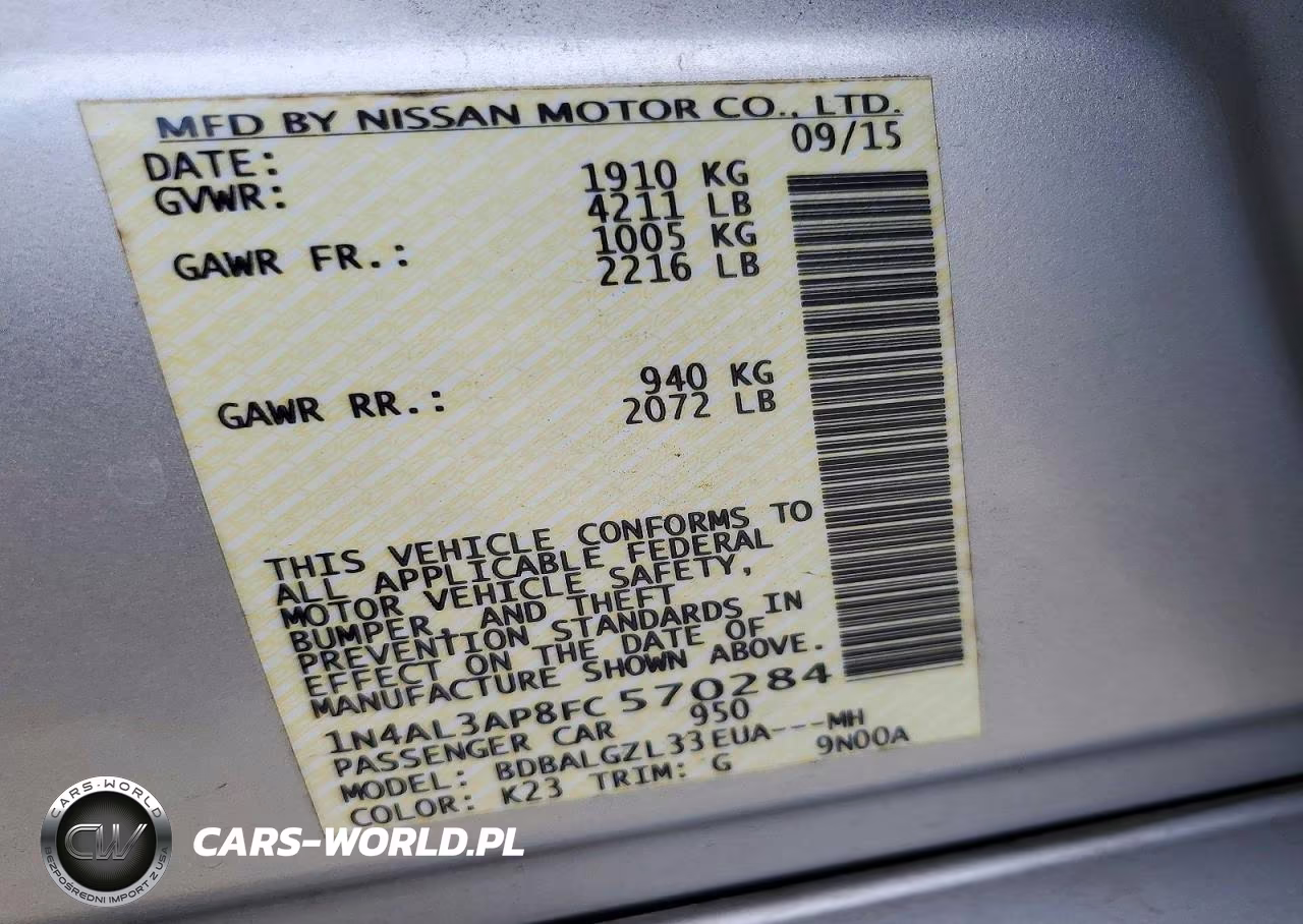 2015 Nissan Altima 2.5 S VIN:1N4AL3AP8FC570284 - 12