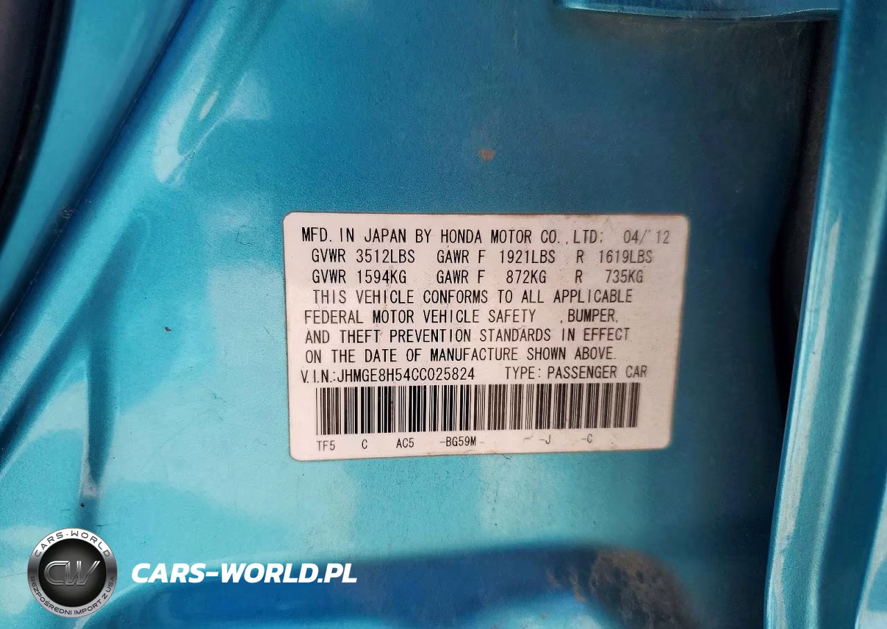 2012 Honda Fit Sport VIN:JHMGE8H54CC025824 - 12