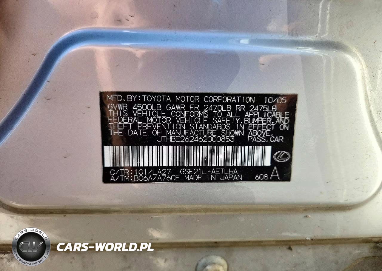 2006 Lexus Is 350 VIN:JTHBE262462000853 - 12