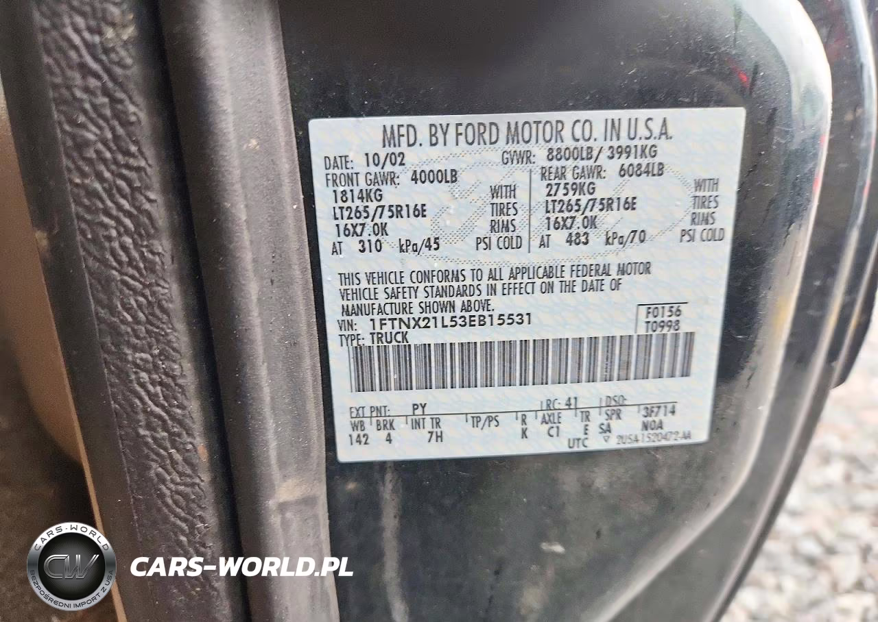 2003 Ford F250 Super Duty VIN:1FTNX21L53EB15531 - 12