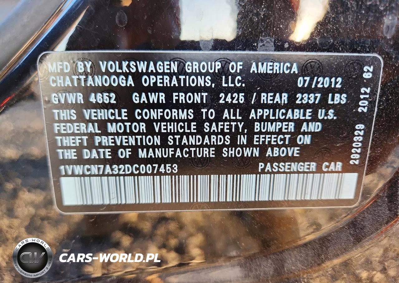2013 Volkswagen Passat Sel VIN:1VWCN7A32DC007453 - 12