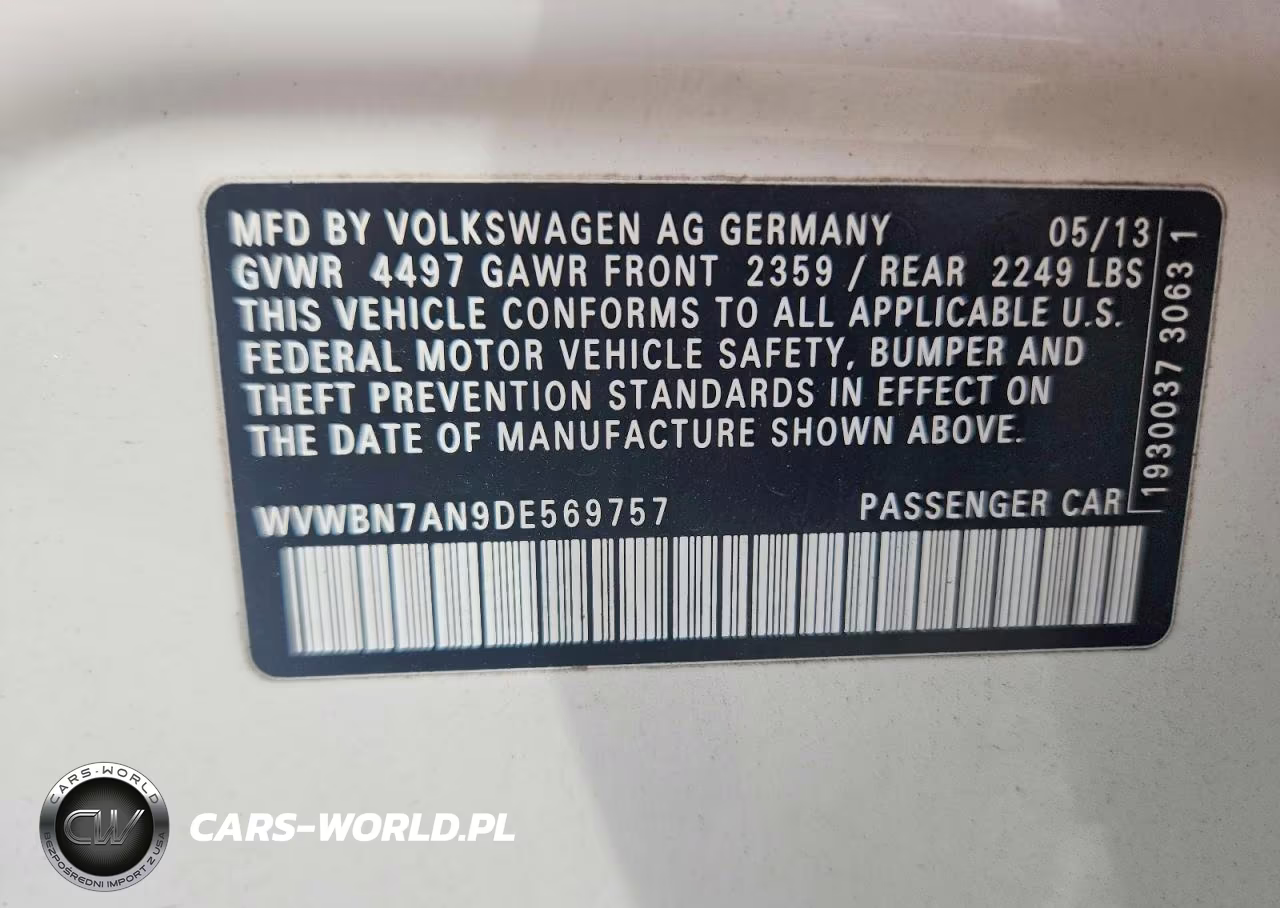 2013 Volkswagen Cc Sport VIN:WVWBN7AN9DE569757 - 12