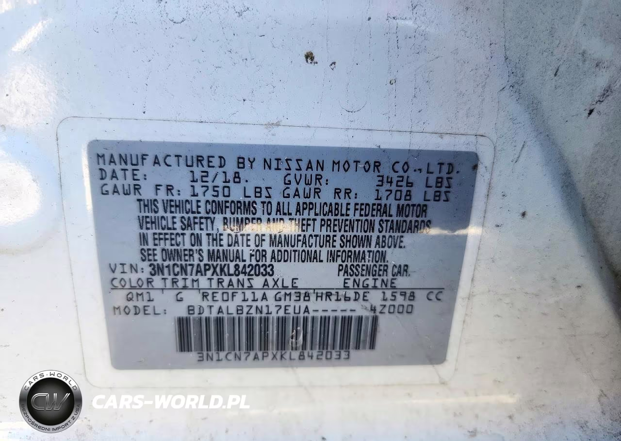 2019 Nissan Versa Sv VIN:3N1CN7APXKL842033 - 13