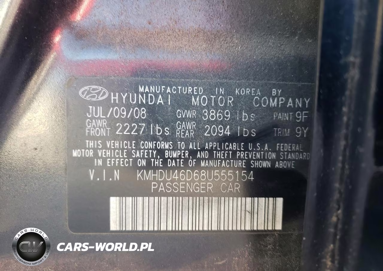 2008 Hyundai Elantra Gls VIN:KMHDU46D68U555154 - 12