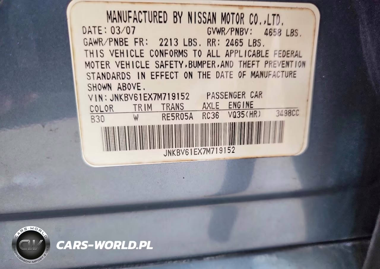 2007 Infiniti G35 Base VIN:JNKBV61EX7M719152 - 12