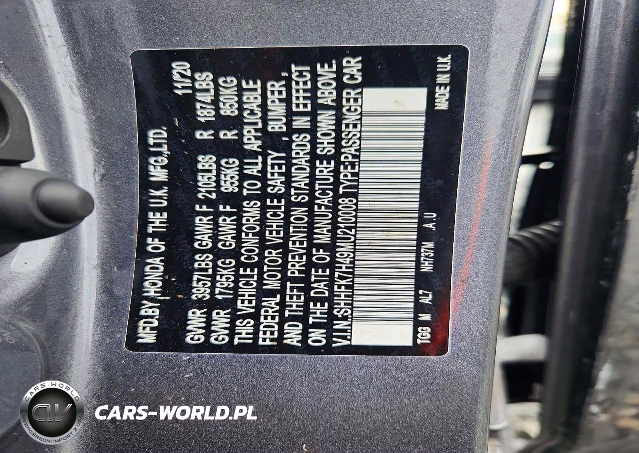2021 Honda Civic Sport VIN:SHHFK7H49MU210008 - 12