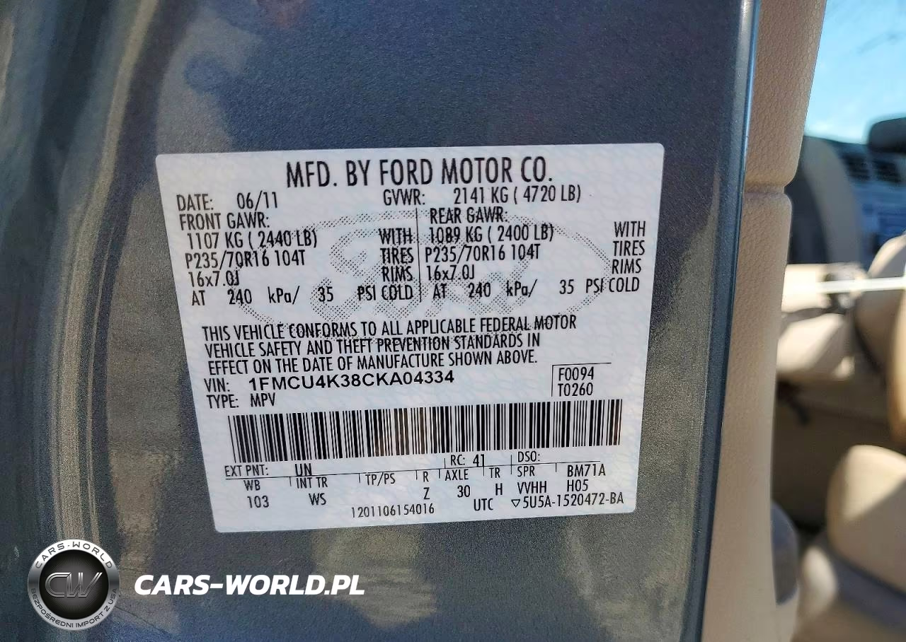 2012 Ford Escape Hybrid VIN:1FMCU4K38CKA04334 - 13