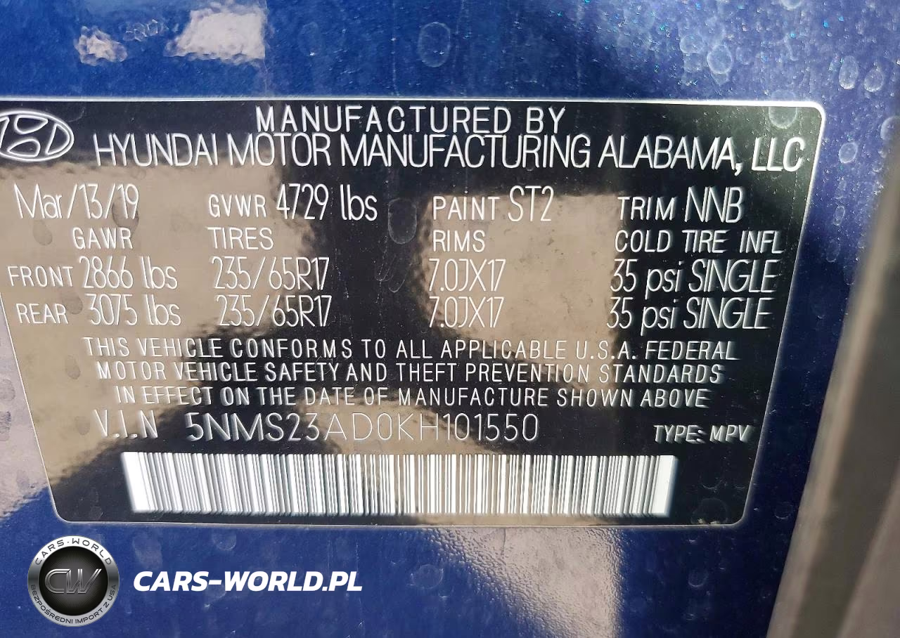 2019 Hyundai Santa Fe Se VIN:5NMS23AD0KH101550 - 14
