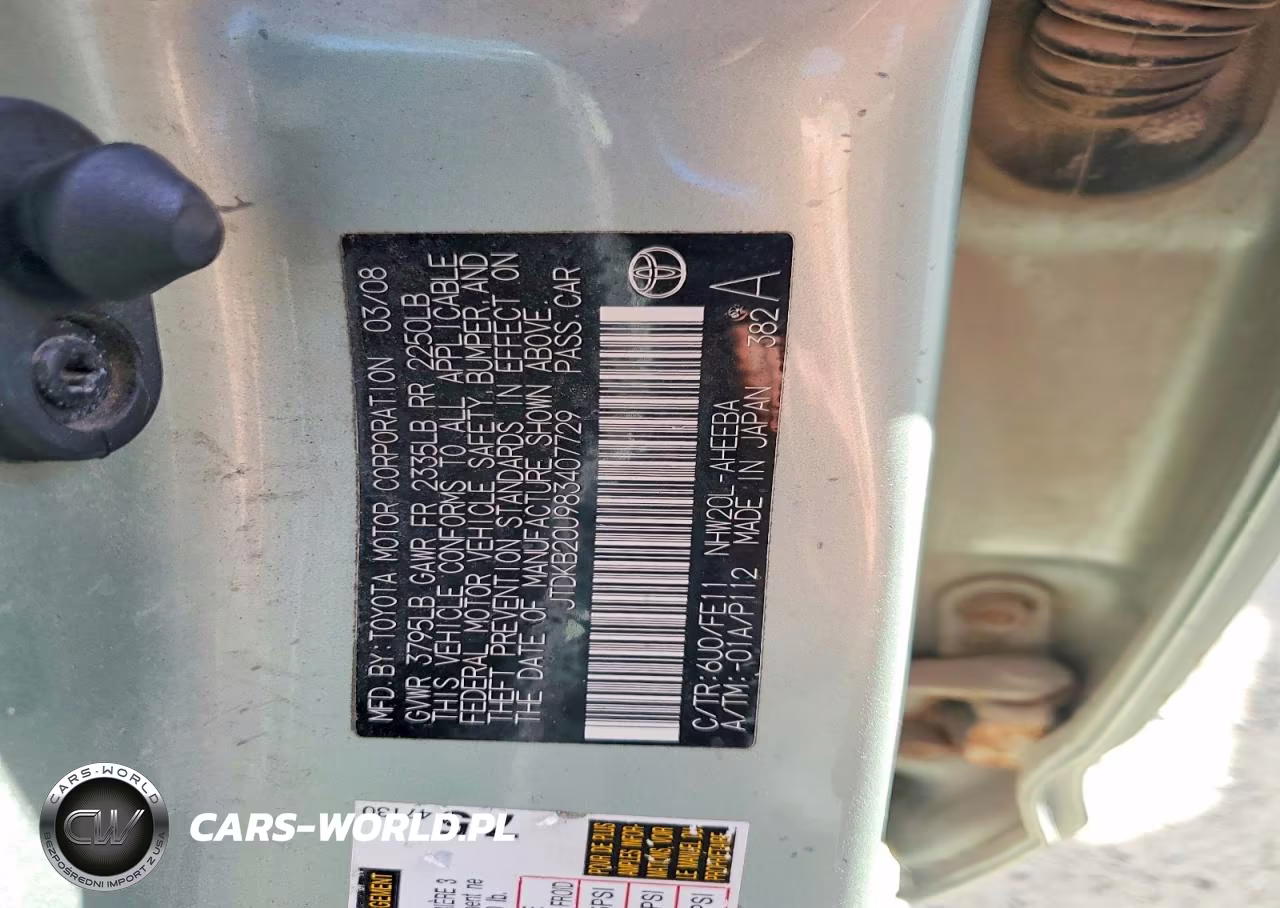 2008 Toyota Prius Base VIN:JTDKB20U983407729 - 12