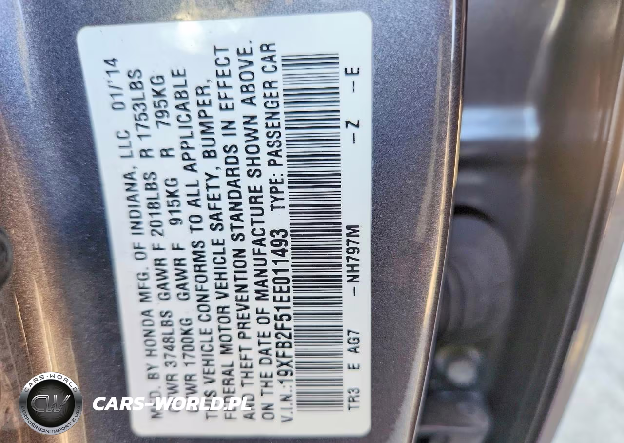 2014 Honda Civic Lx VIN:19XFB2F51EE011493 - 12
