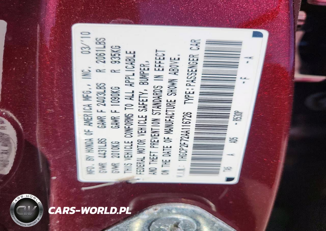 2010 Honda Accord Ex VIN:1HGCP2F72AA116726 - 12