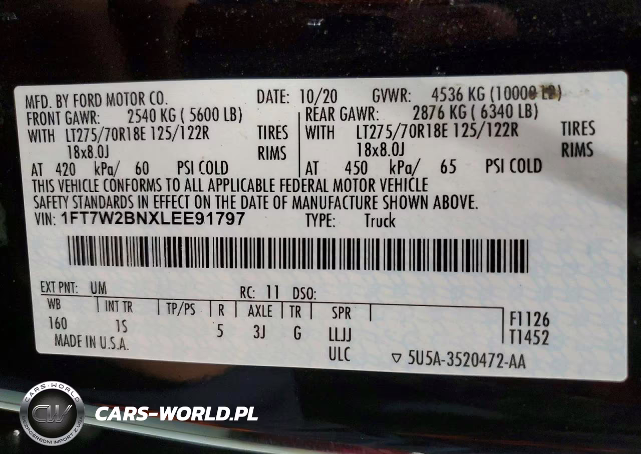 2020 Ford F250 Super Duty VIN:1FT7W2BNXLEE91797 - 12