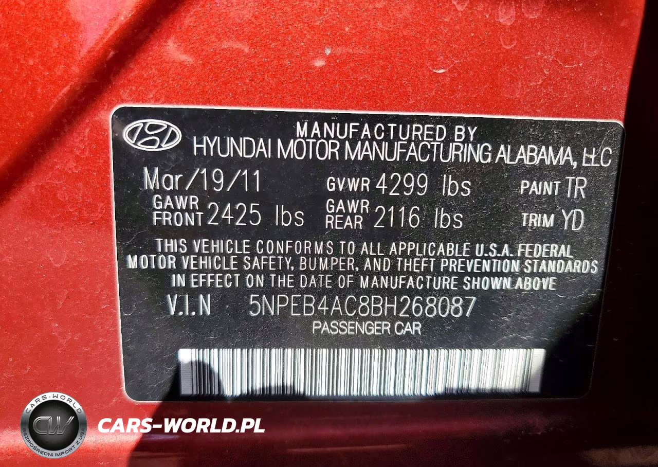 2011 Hyundai Sonata Gls VIN:5NPEB4AC8BH268087 - 12
