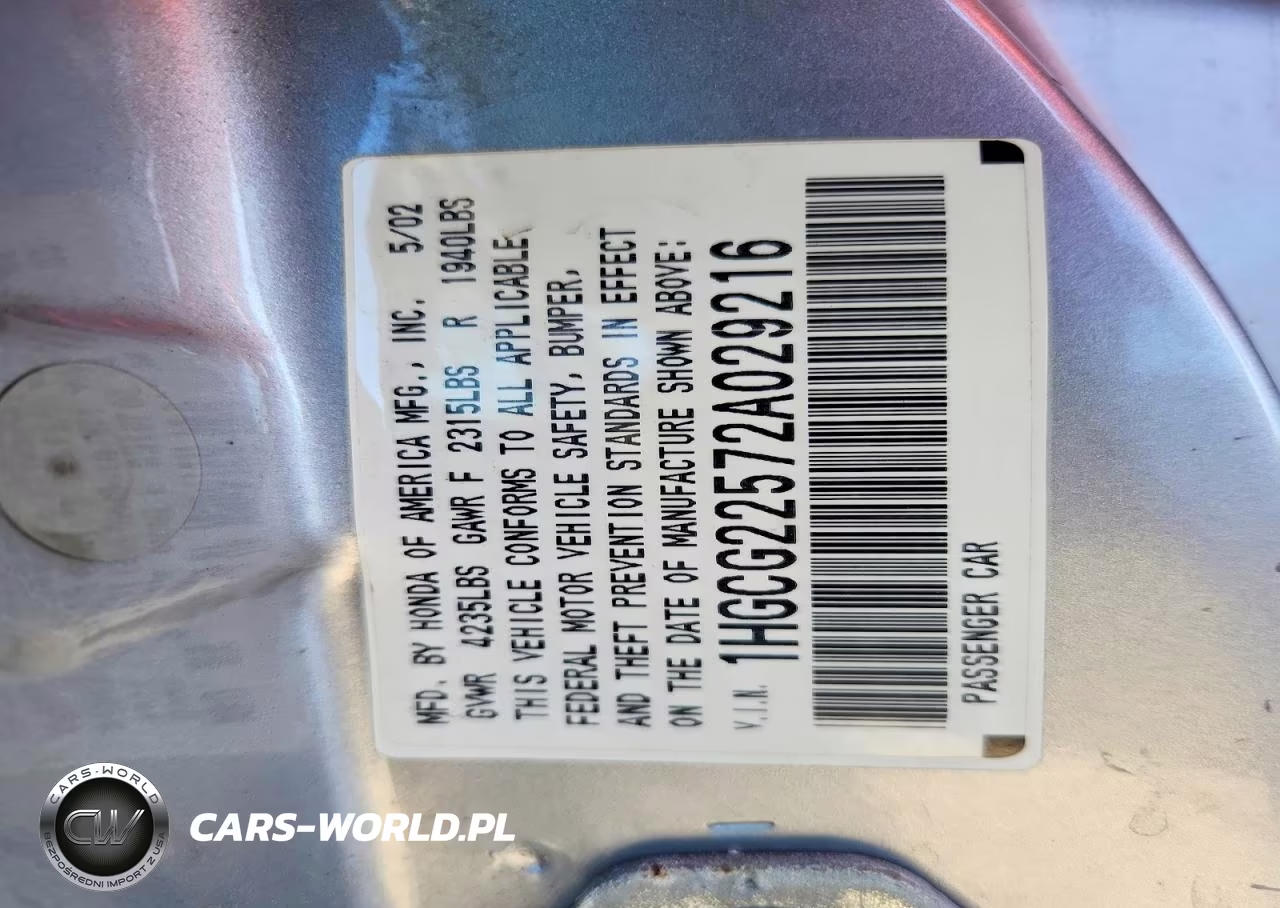 2002 Honda Accord Ex VIN:1HGCG22572A029216 - 12
