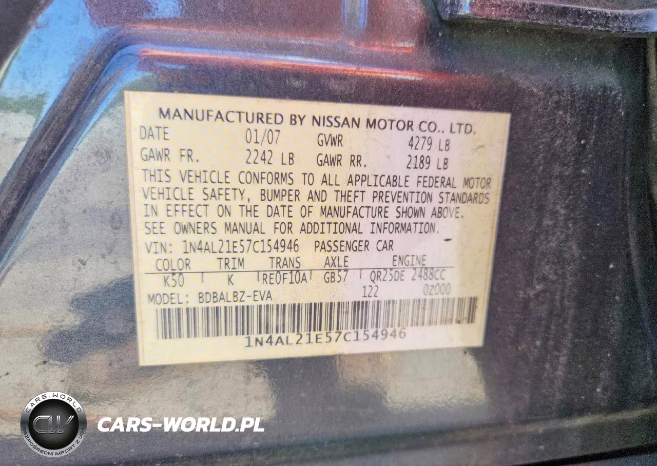 2007 Nissan Altima 2.5 VIN:1N4AL21E57C154946 - 12