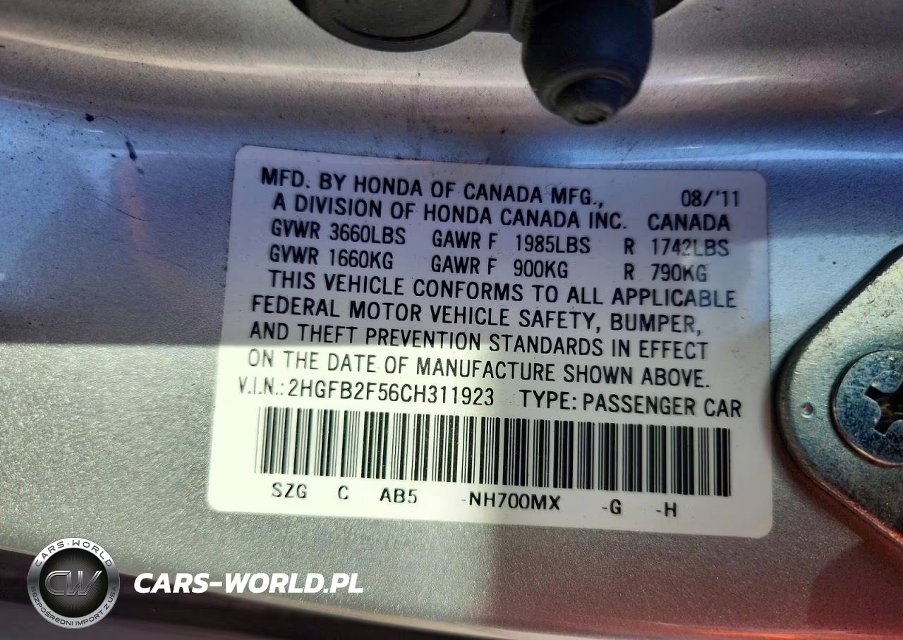 2012 Honda Civic Lx VIN:2HGFB2F56CH311923 - 12